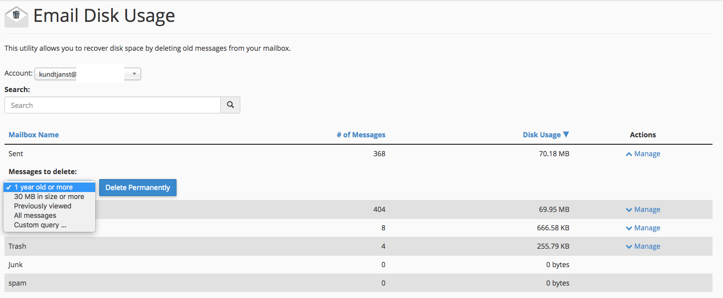 Email Disk Usage utseende