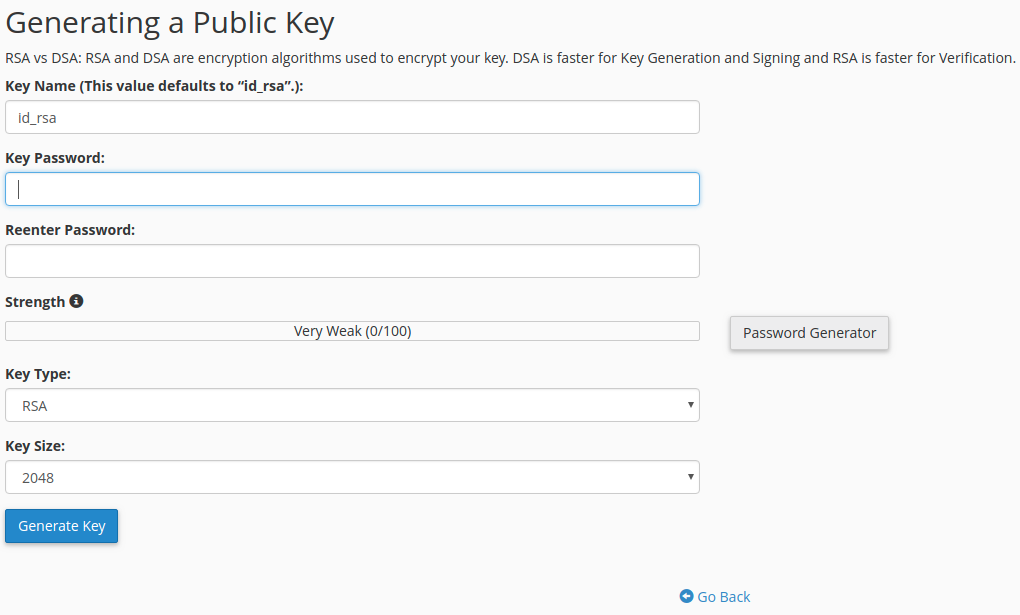 Publickey password. SSH public Key Size.